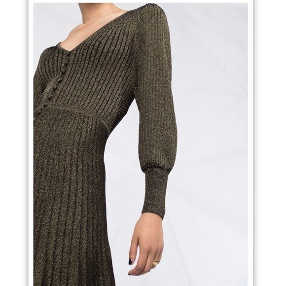SANDRO Paris Aure Metallic Long Lurex Knit Dress! - Picture 8 of 16